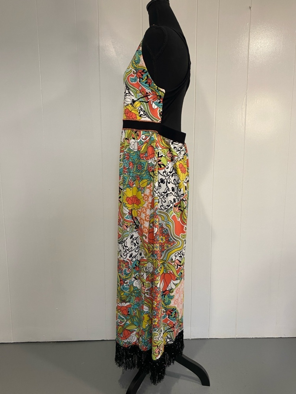 Boho Maxi Dress Festival Resort Summer Beaded Sequined Floral Fringe Paisley XL - Picture 8 of 15